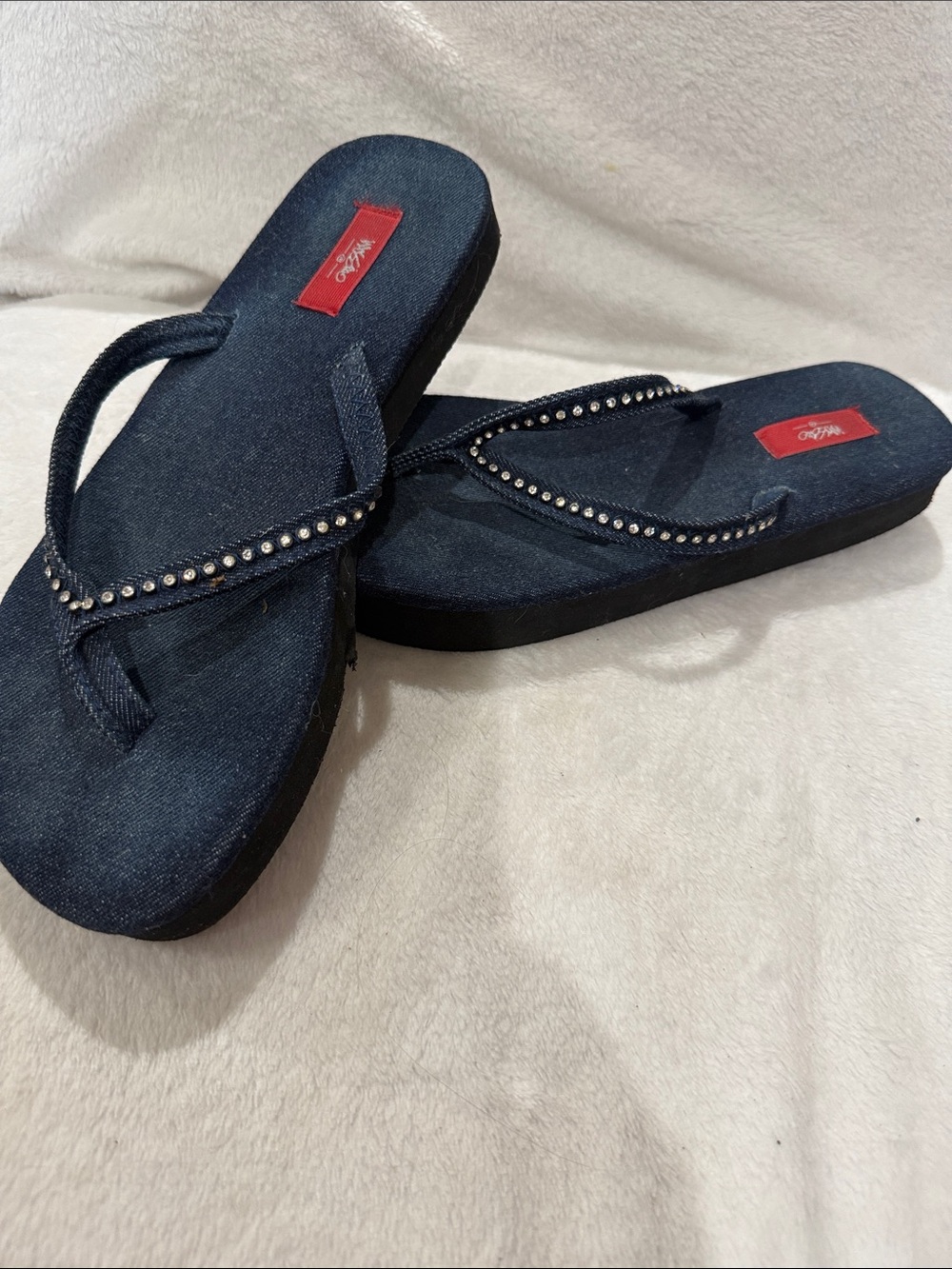 Mossimo Supply Co. Navy Rhinestone-Trim Flip Flop Sandals